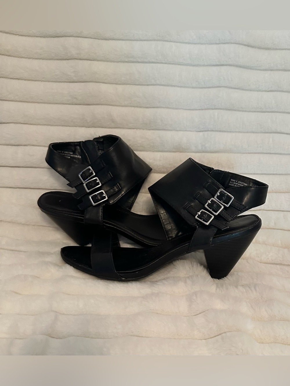 Cato Black Triple-Buckle Mid Heel Sandals
